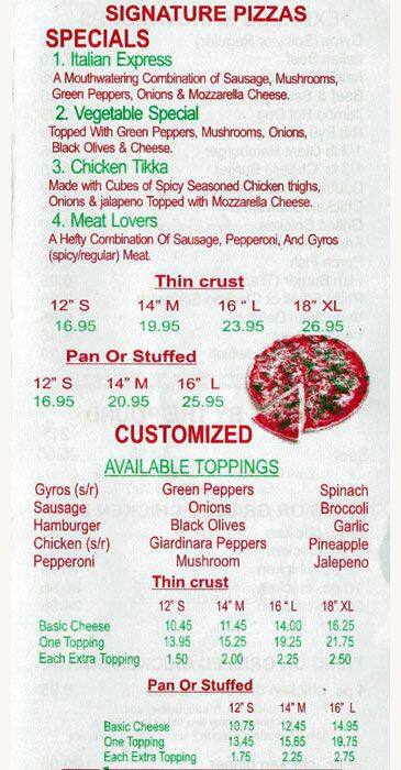Italian Express menu