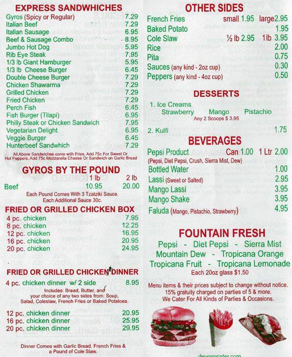 Italian Express menu