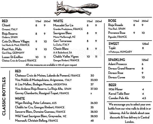 Fox Fine Wines and Spirits Menu Zomato UK