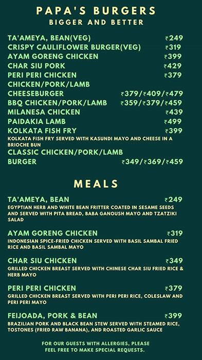 Papa Poncho menu