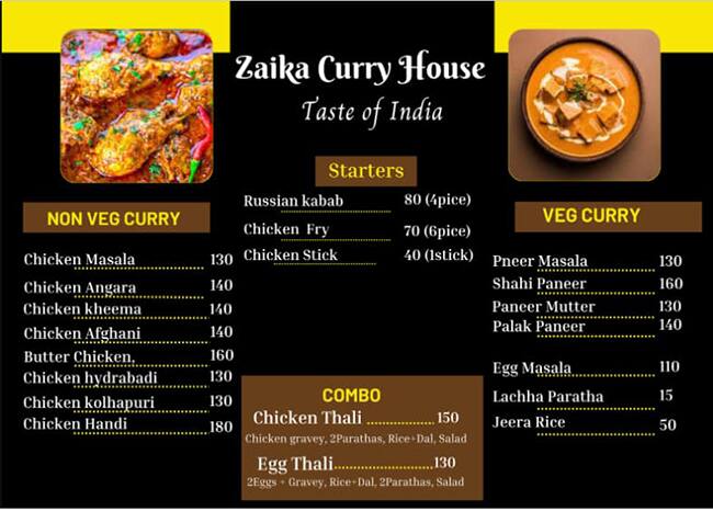 Menu of Zaika Curry House, Hinjawadi, Pune