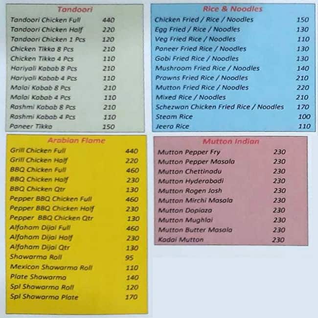 Qurbani Briyani Multicuisine Restaurant menu