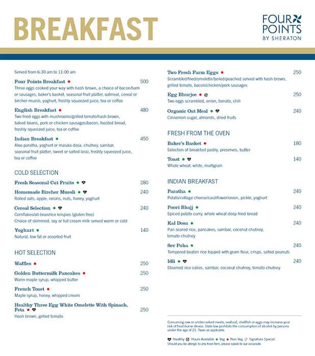 Menu of Petals, Mahabalipuram, Chennai