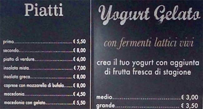 Menu di Bar Bianco 