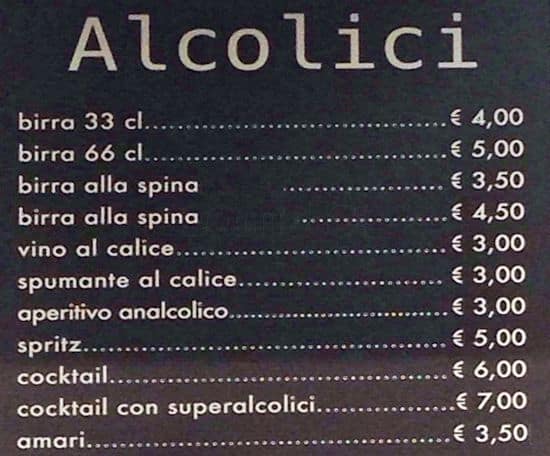 Menu di Bar Bianco 