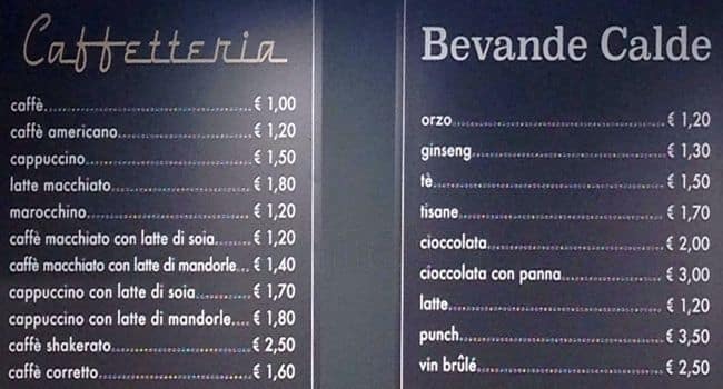 Menu di Bar Bianco 