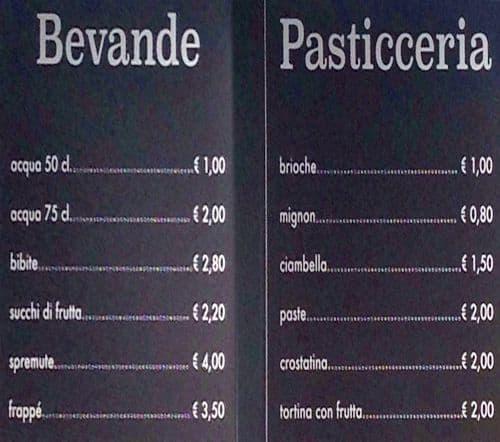 Menu di Bar Bianco 