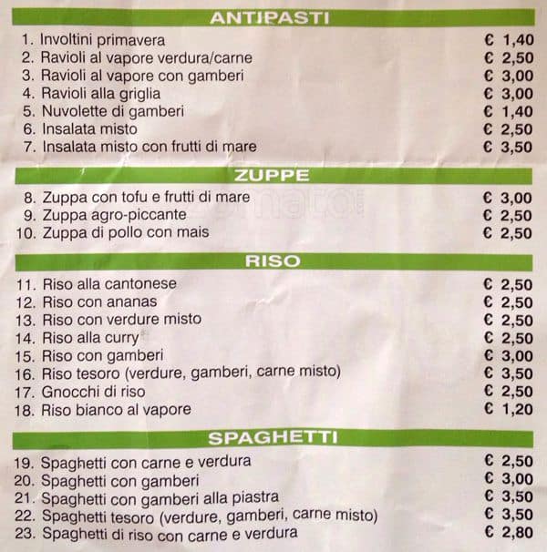 Bar Tesoro меню