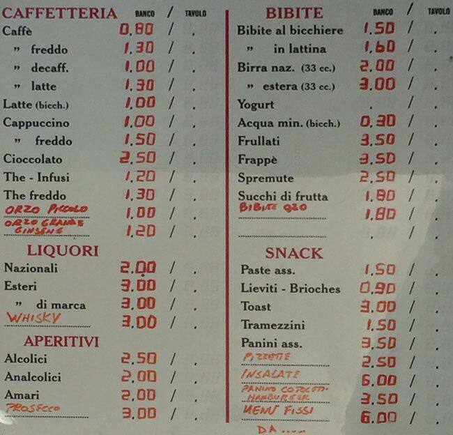 Menu di Bar Fabry e Stefy 