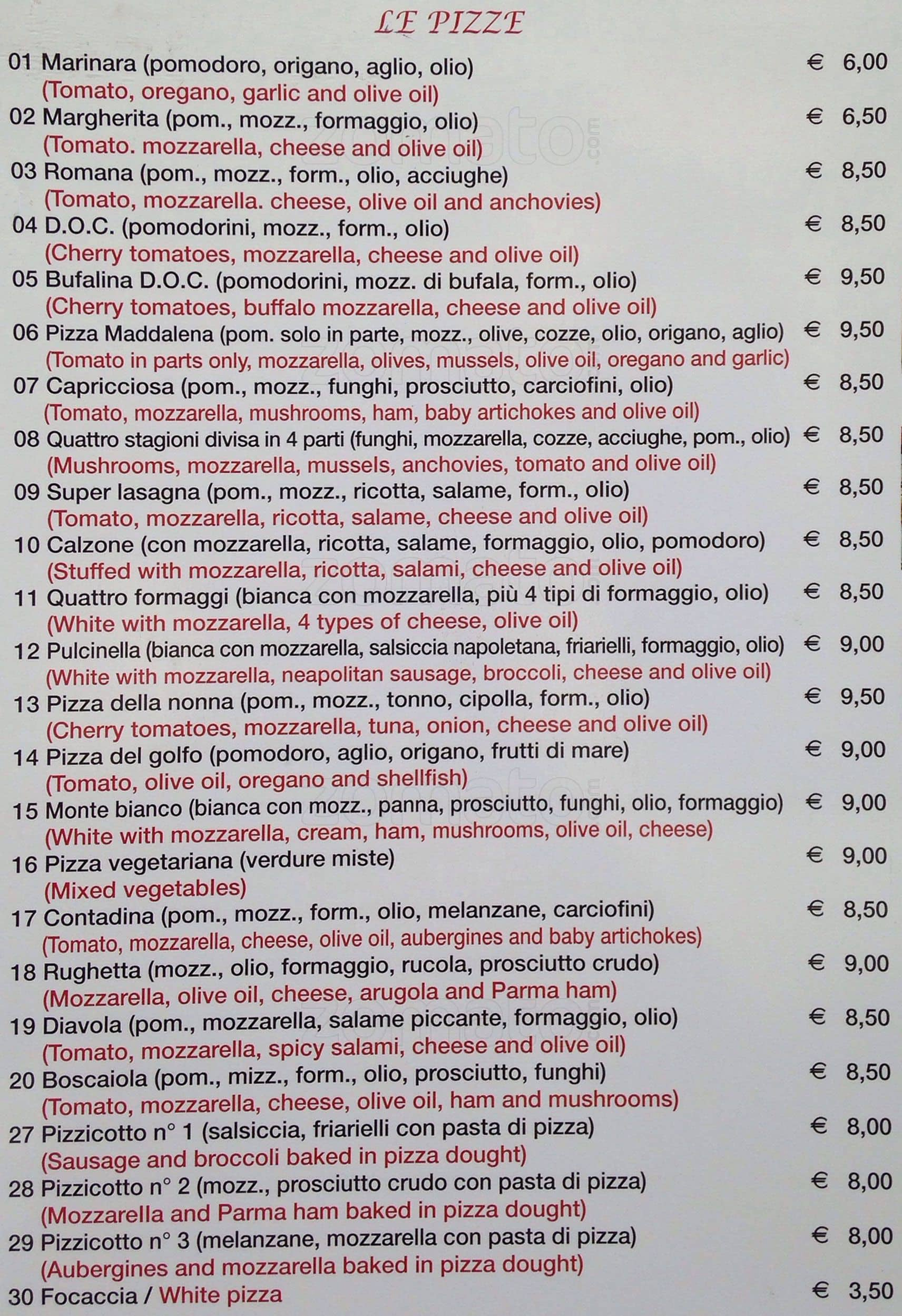 Menu di Osteria Della Vite 