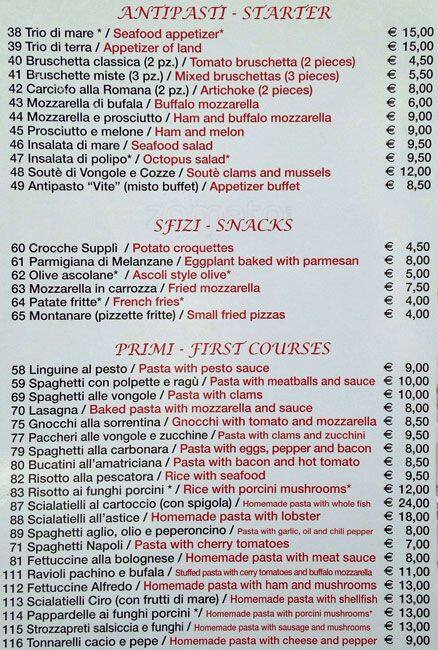 Menu di Osteria Della Vite 