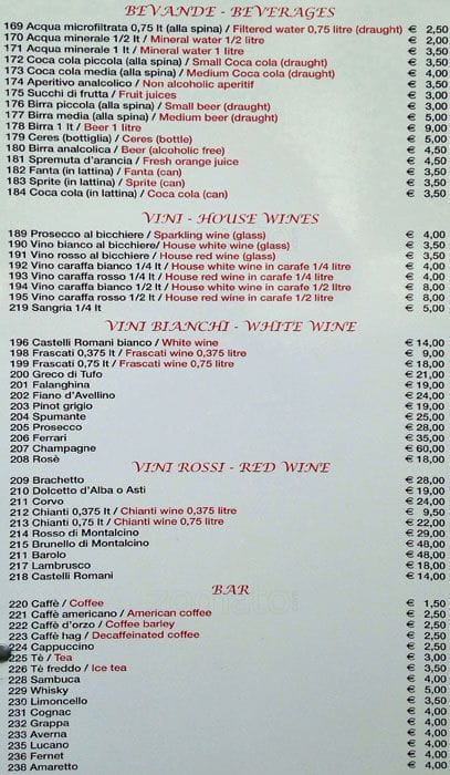 Menu di Osteria Della Vite 