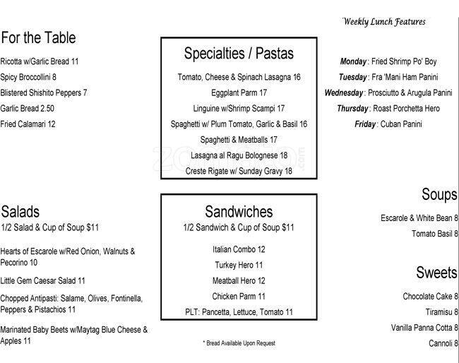 Carbone's Fine Food & Wine Menu Urbanspoon/Zomato