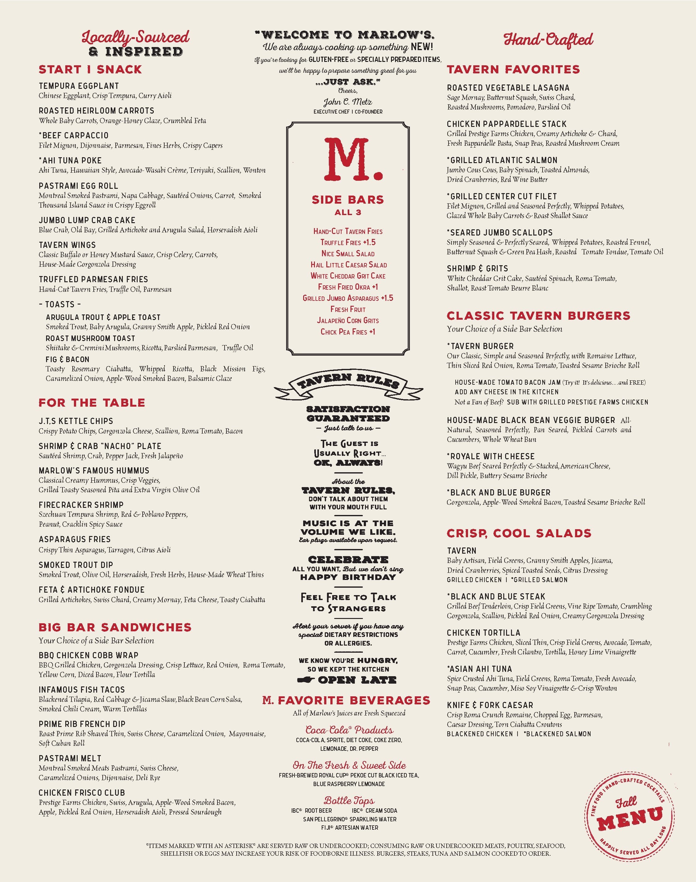 Menu At Marlow s Tavern Restaurant Orlando International Dr