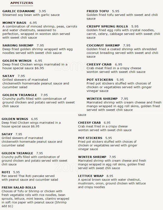 Pure Thai Menu, Menu for Pure Thai, Point Loma, San Diego Urbanspoon