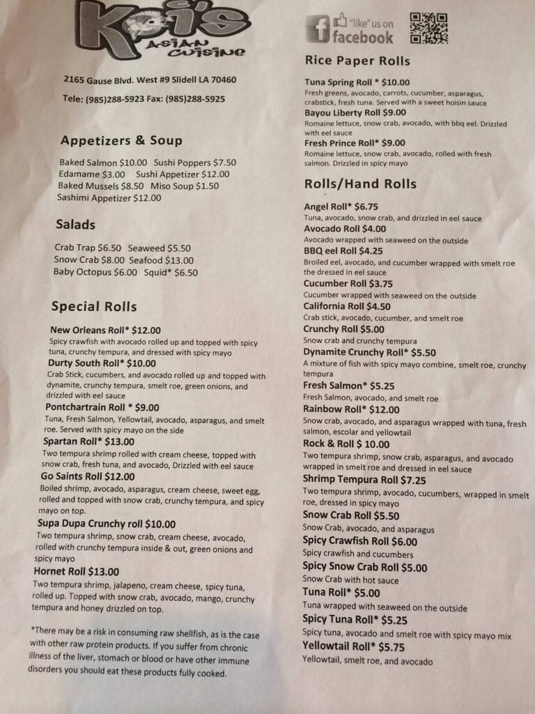 Koi's Asian Cuisine Menu, Menu for Koi's Asian Cuisine, Slidell, New Orleans Urbanspoon/Zomato