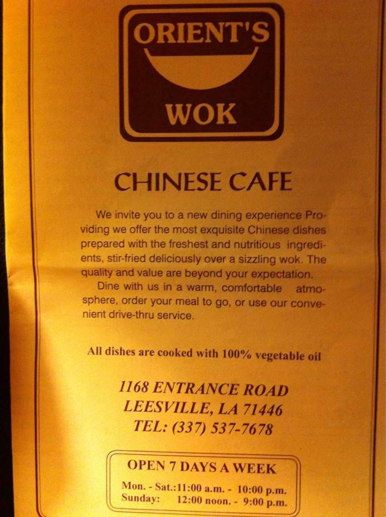 Orient's Wok Chinese Cafe Menu Urbanspoon/Zomato