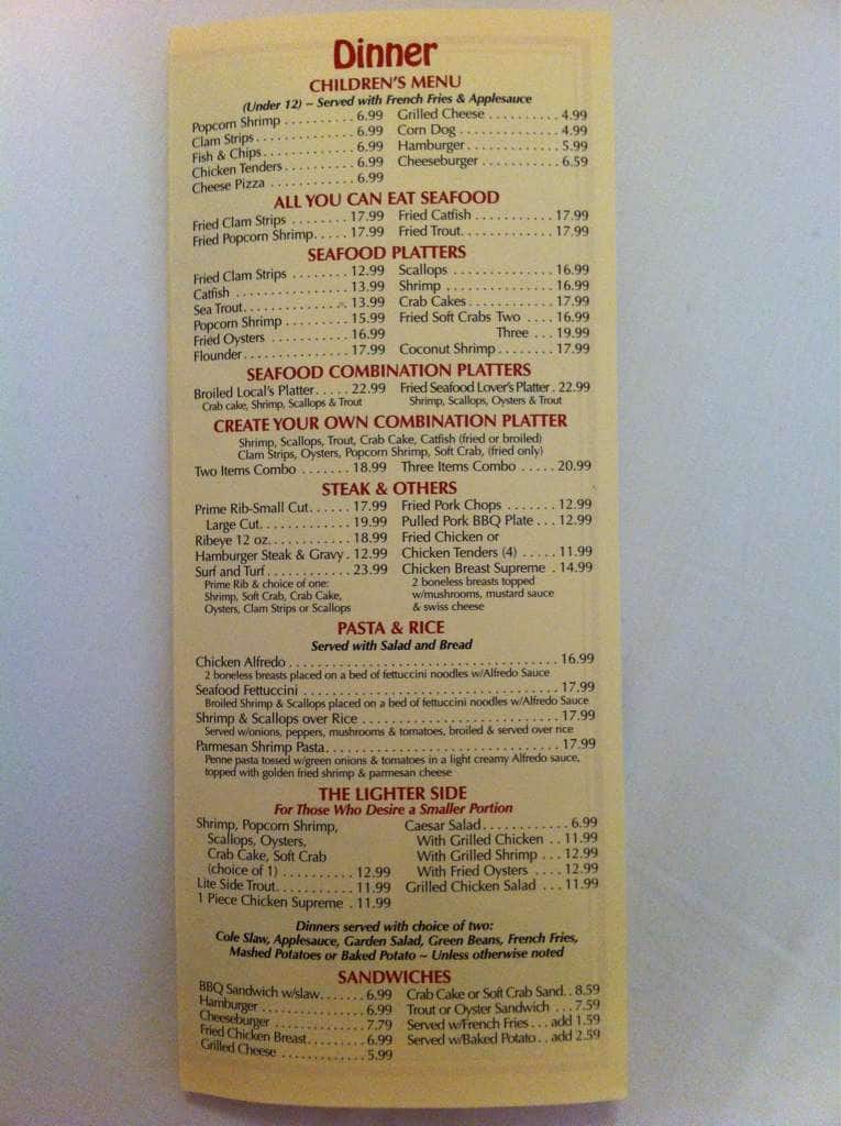 Menu at Henry's Restaurant, Kill Devil Hills
