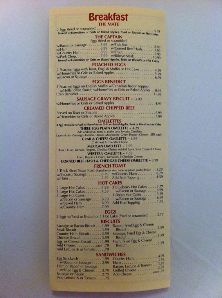 Menu at Henry's Restaurant, Kill Devil Hills