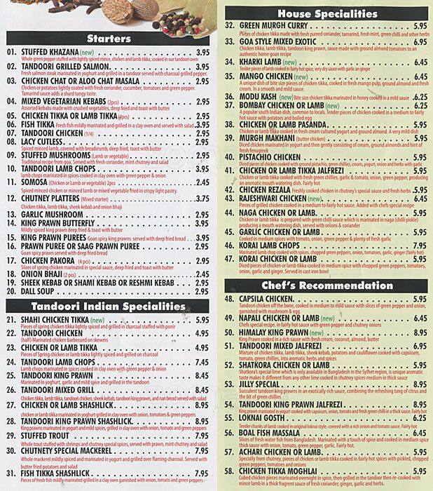 Chutney Tandoori Menu, Menu for Chutney Tandoori, Greenwich, London