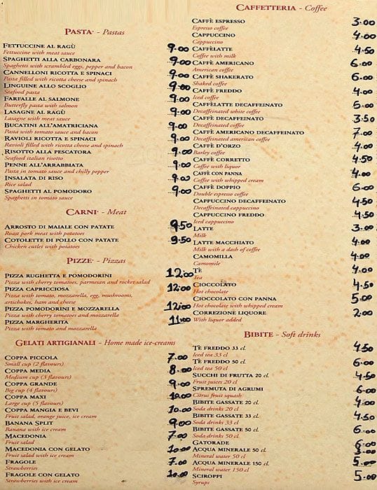 Menu di TREVI Cafe 