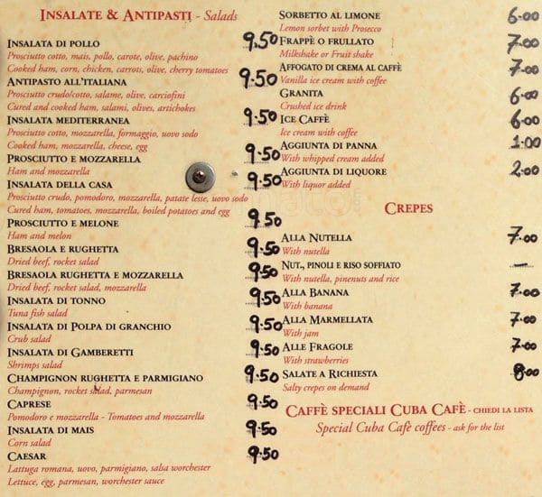 Menu di TREVI Cafe 