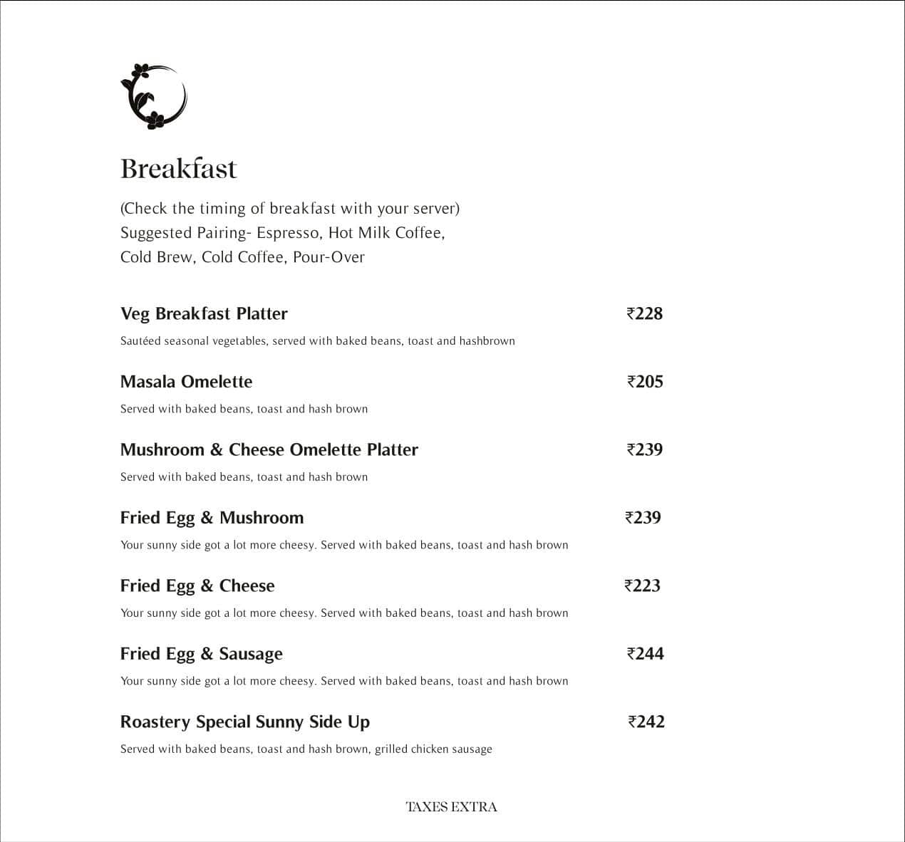 Roastery coffee house ! Kolkata menu