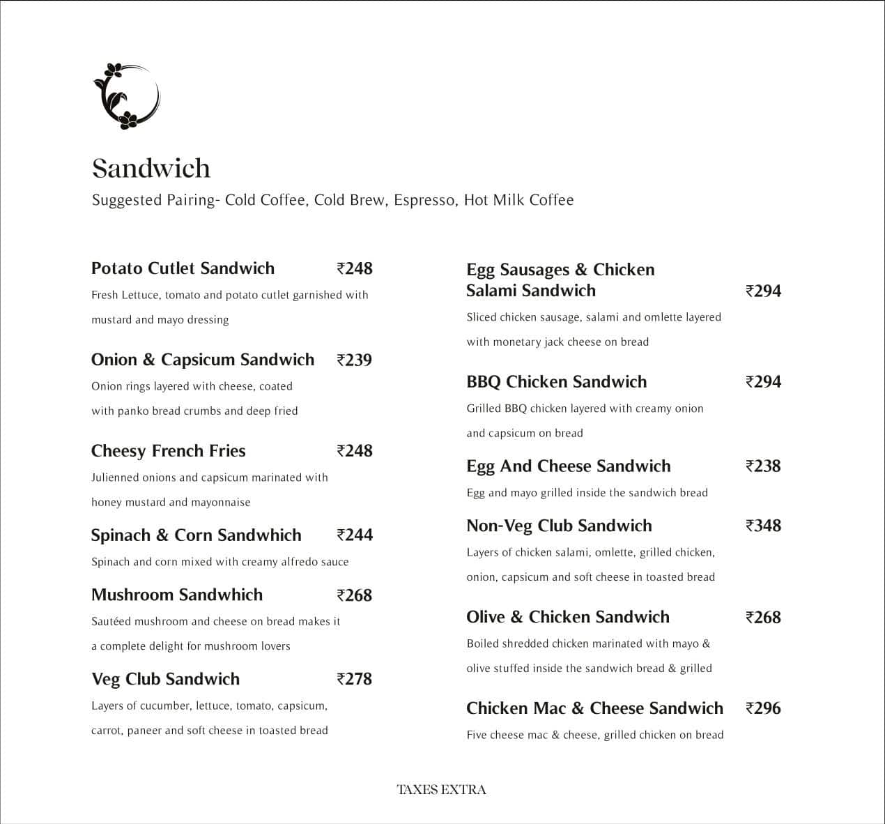 Roastery coffee house ! Kolkata menu