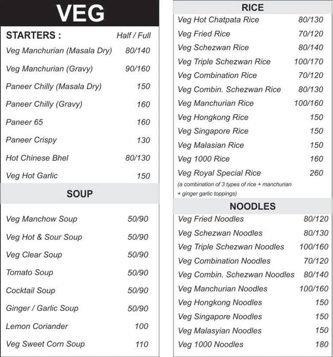 Menu of Royal Kitchen Chinese Corner, Kalamboli, Navi Mumbai
