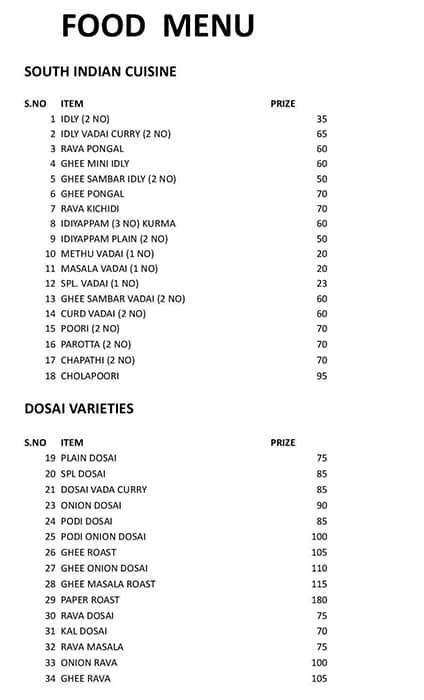 Menu of Akshaya Foods, Kolathur, Chennai