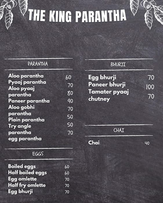 Menu Of The Kings Paratha, Karol Bagh, New Delhi