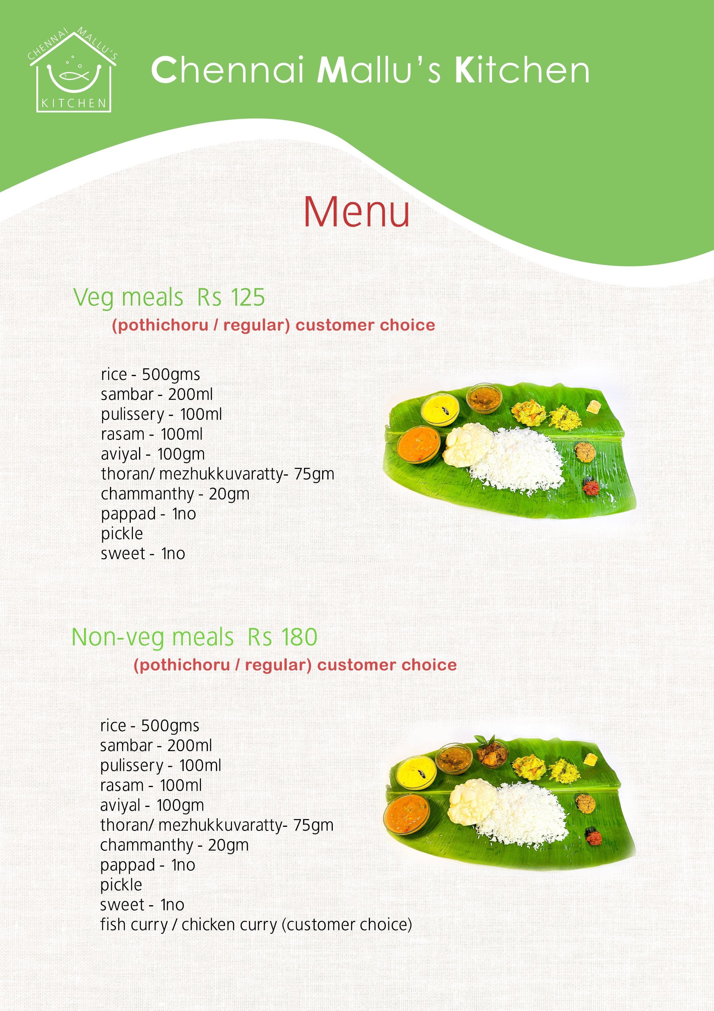 Menu of Chennai Mallu's Kitchen, Pallikaranai, Chennai