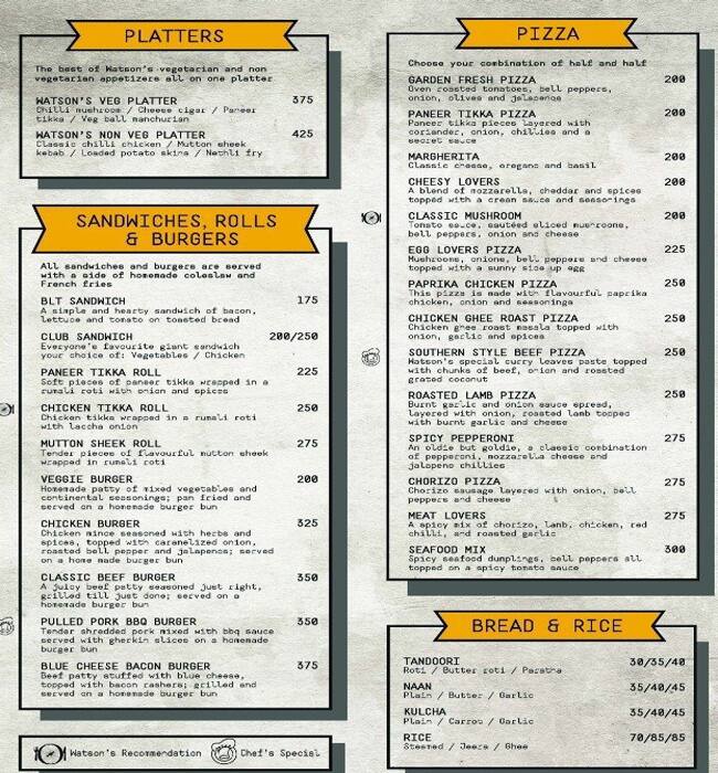 Watson's menu