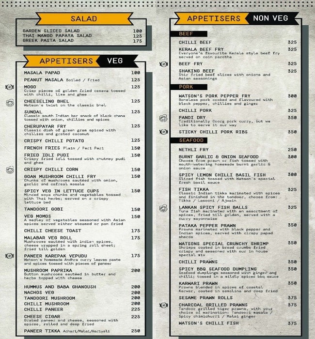 Watson's menu