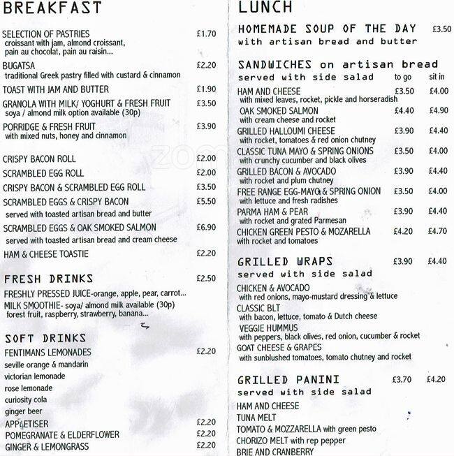 The Hideout Cafe Menu, Menu untuk The Hideout Cafe, Leith, Edinburgh