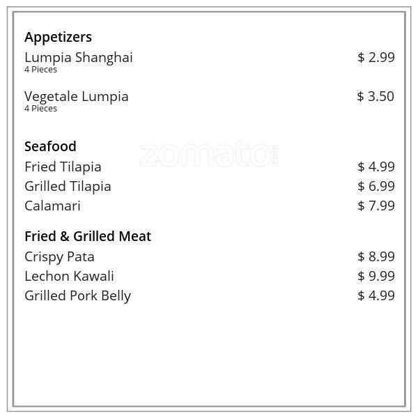 Dalisay Filipino Food menu