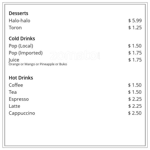 Dalisay Filipino Food menu