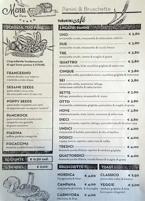 Menu di Torakiki Caffè 
