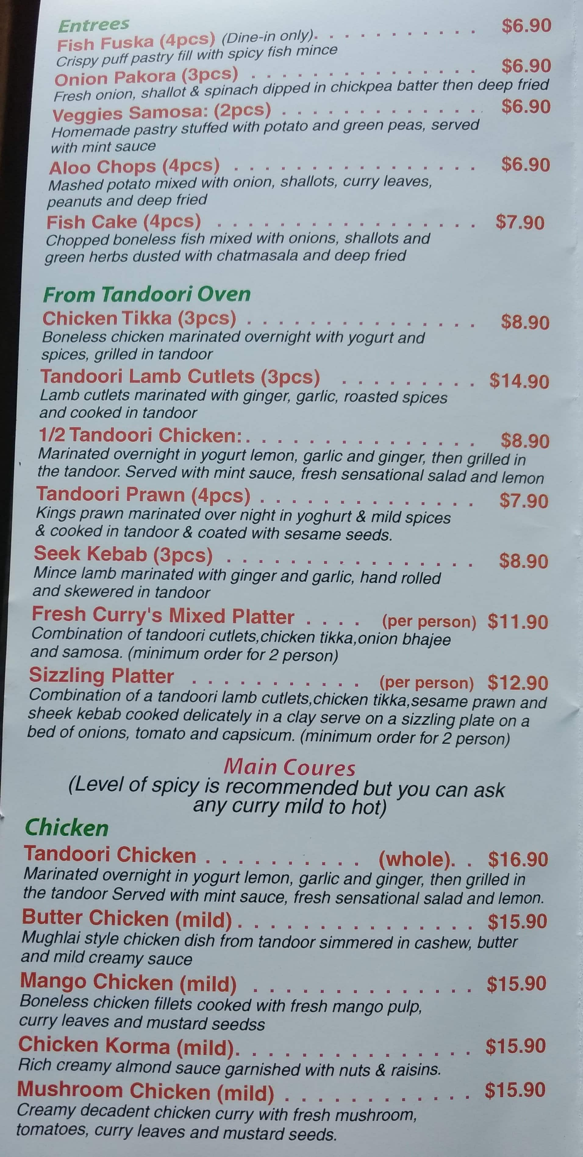 Fresh Curry Menu, Menu for Fresh Curry, Sans Souci, Sydney - Urbanspoon ...