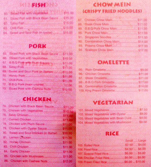 Menu At Mei Mei Chinese Restaurant Niddrie