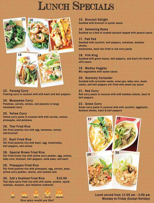 Zab Thai Restaurant Menu Menu For Zab Thai Restaurant Everett