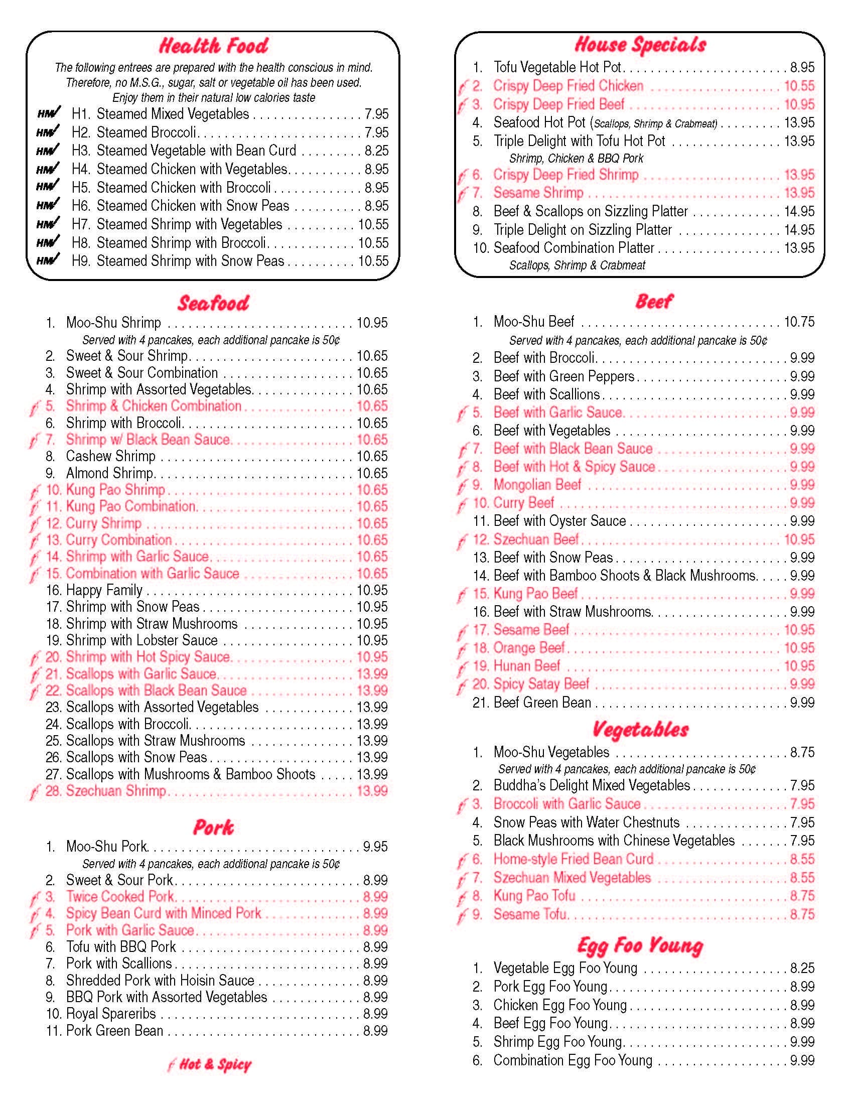 Menu at China Doll Restaurant, Colorado Springs