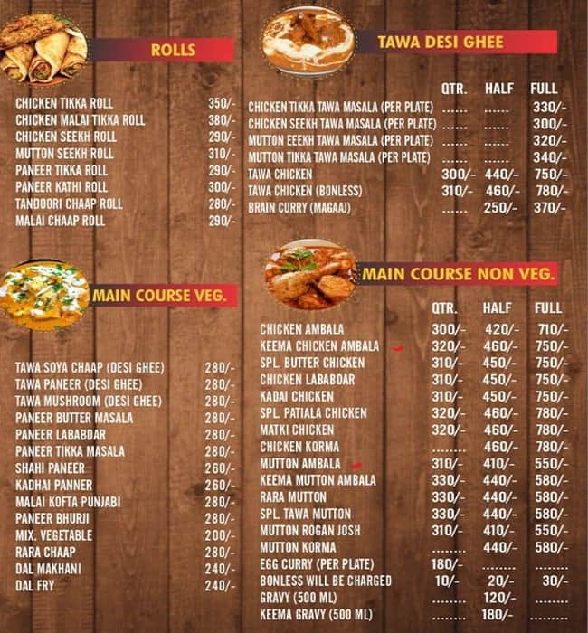 Sumpuran Chand Punjabi Dhaba menu