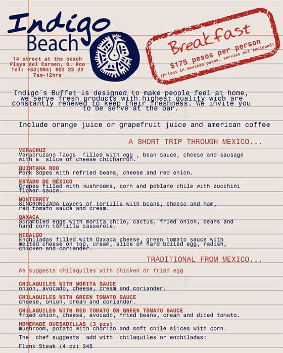 Indigo Beach Club Menu For Mexico Indigo Beach Club Menu