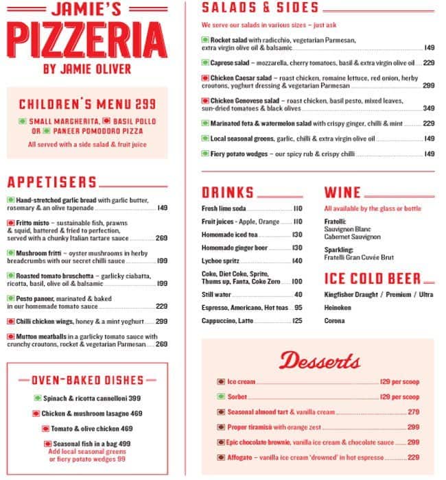 Jamie's Pizzeria by Jamie Oliver Menu Zomato