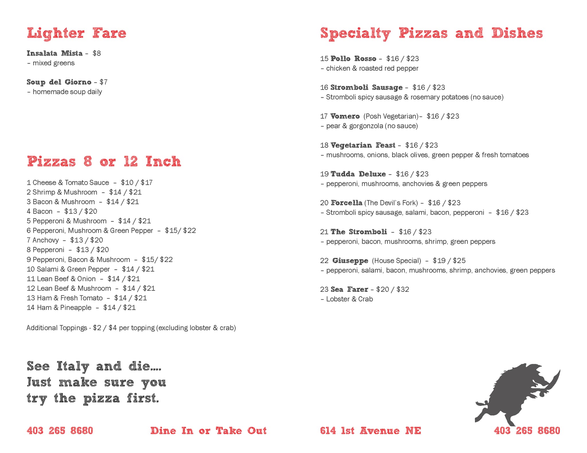 The Stromboli Inn menu