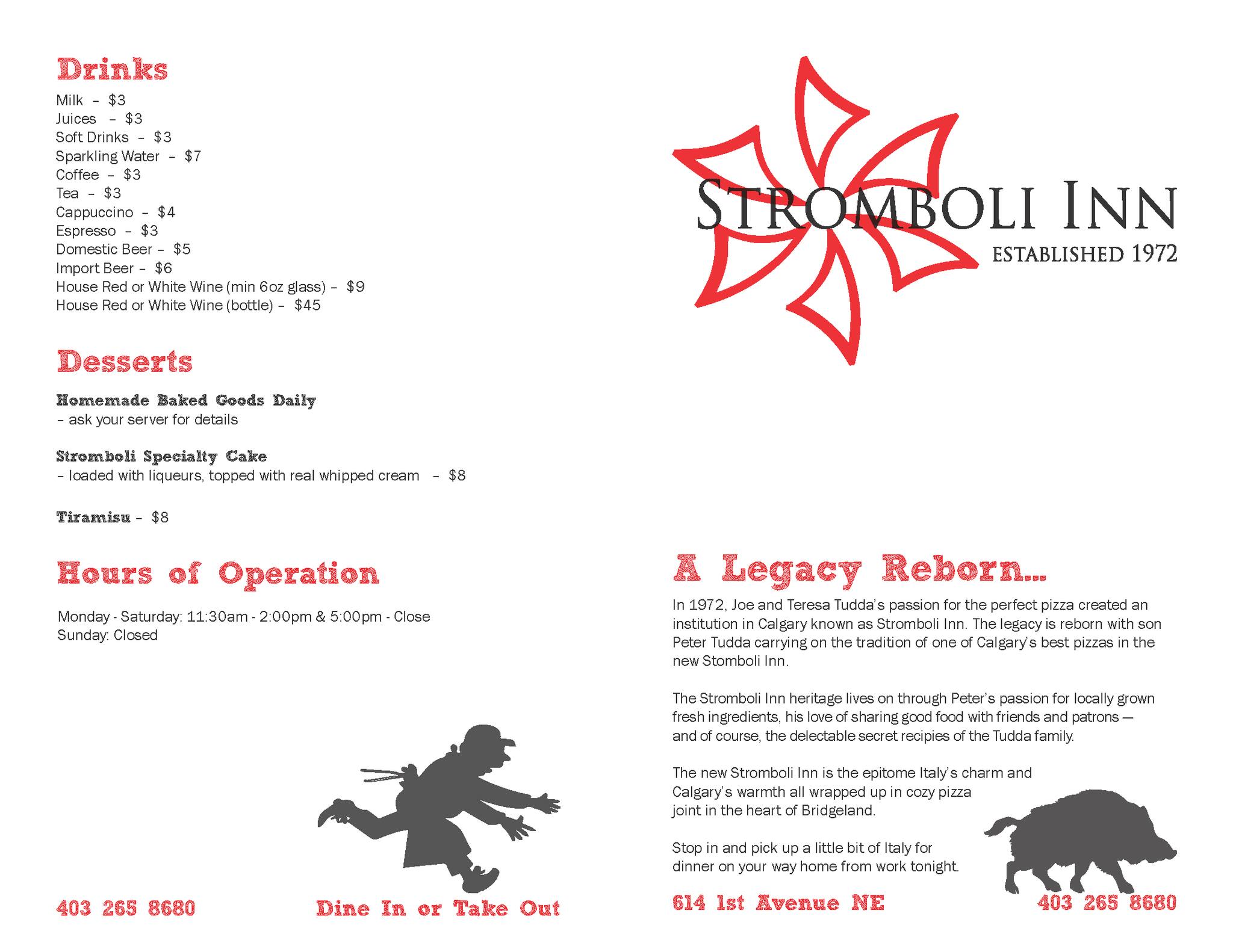 The Stromboli Inn menu