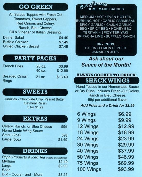 Menu at Wing Shack Longmont fast food, Longmont