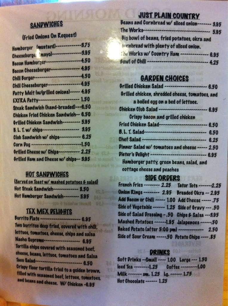 Menu at Sonny's Cafe, Purcell, Weedn Blvd