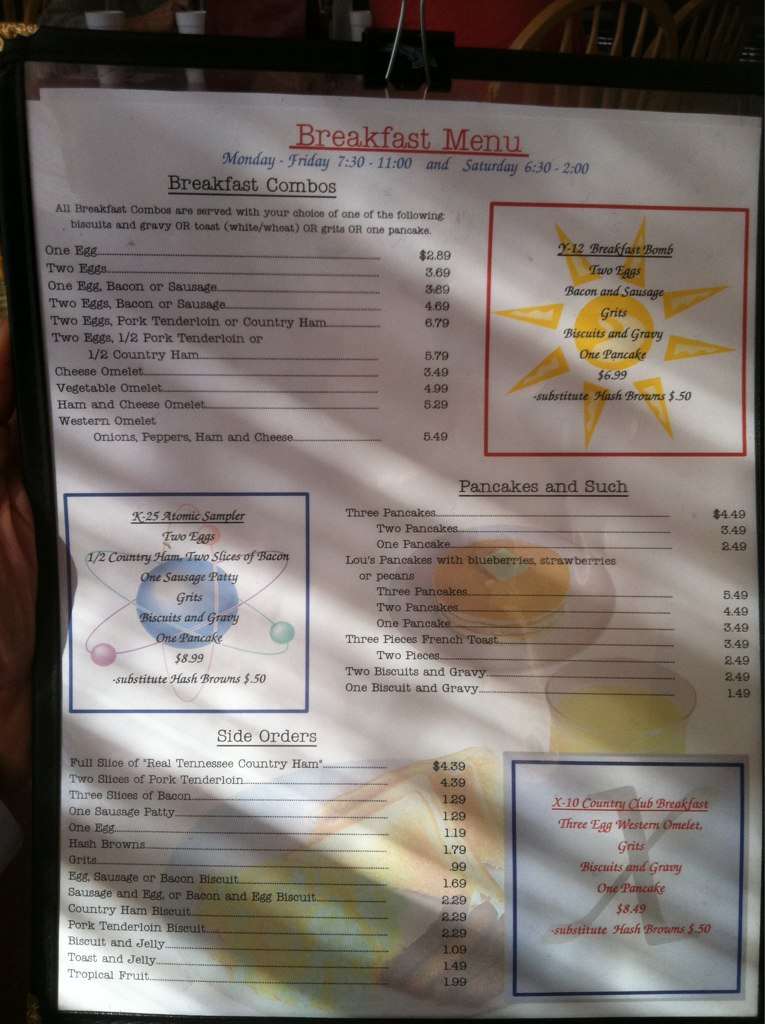 Jefferson Fountain Menu, Menu for Jefferson Fountain, Oak Ridge